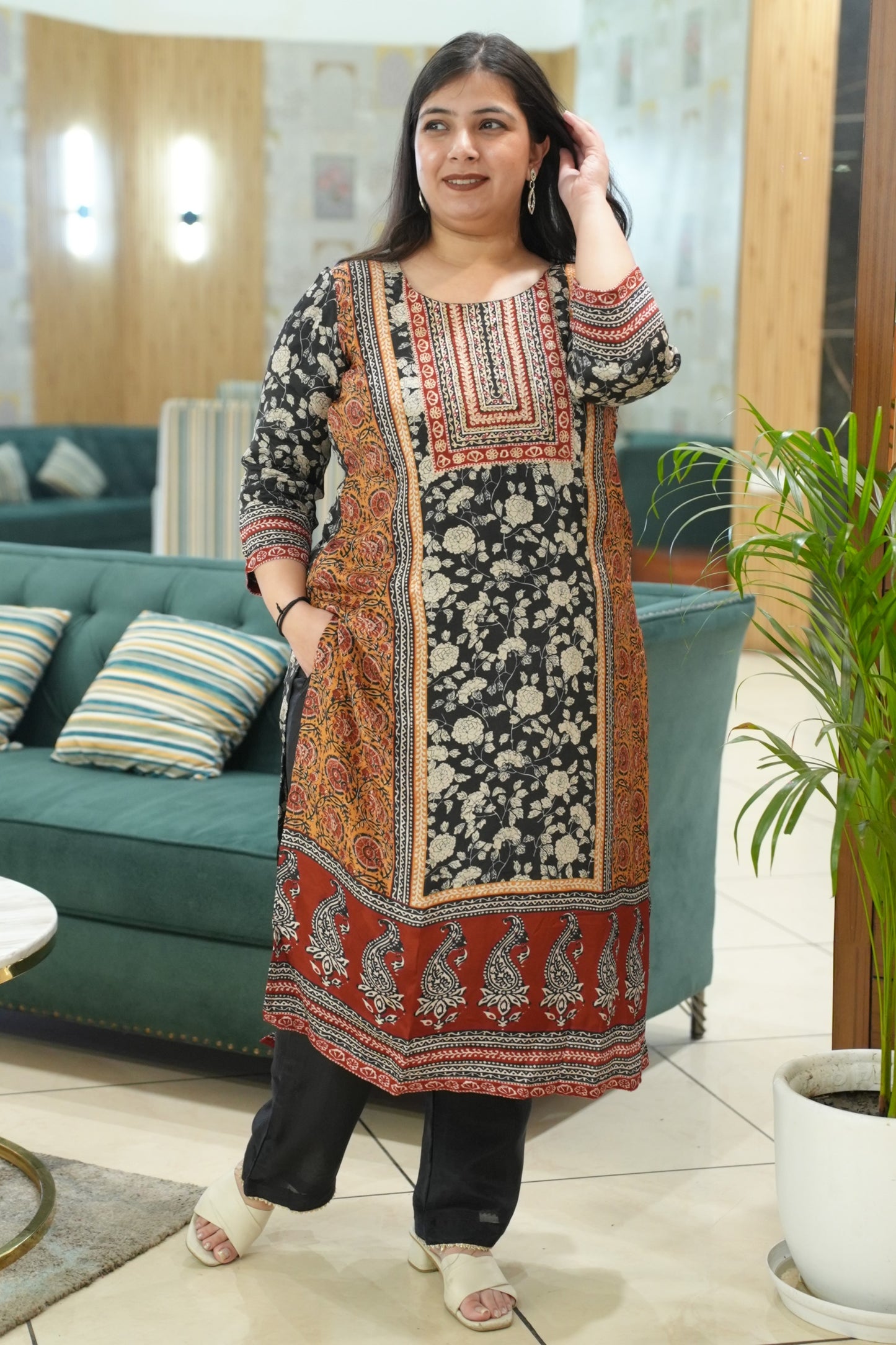 Rivaya Black Crepe Suit With Mirror Work