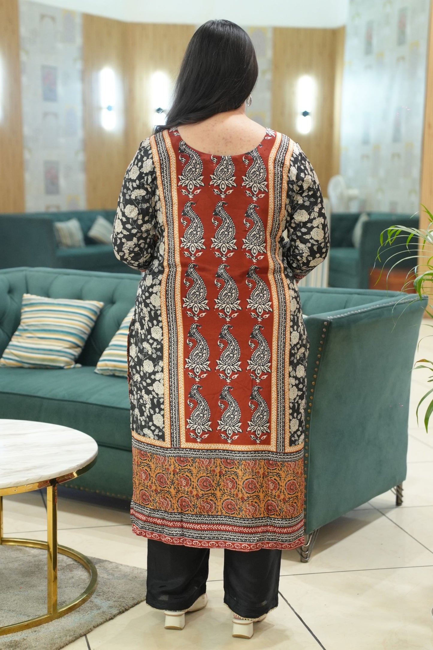 Rivaya Black Crepe Suit With Mirror Work