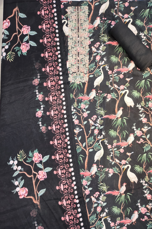 Black Songbird Muslin Dress Material