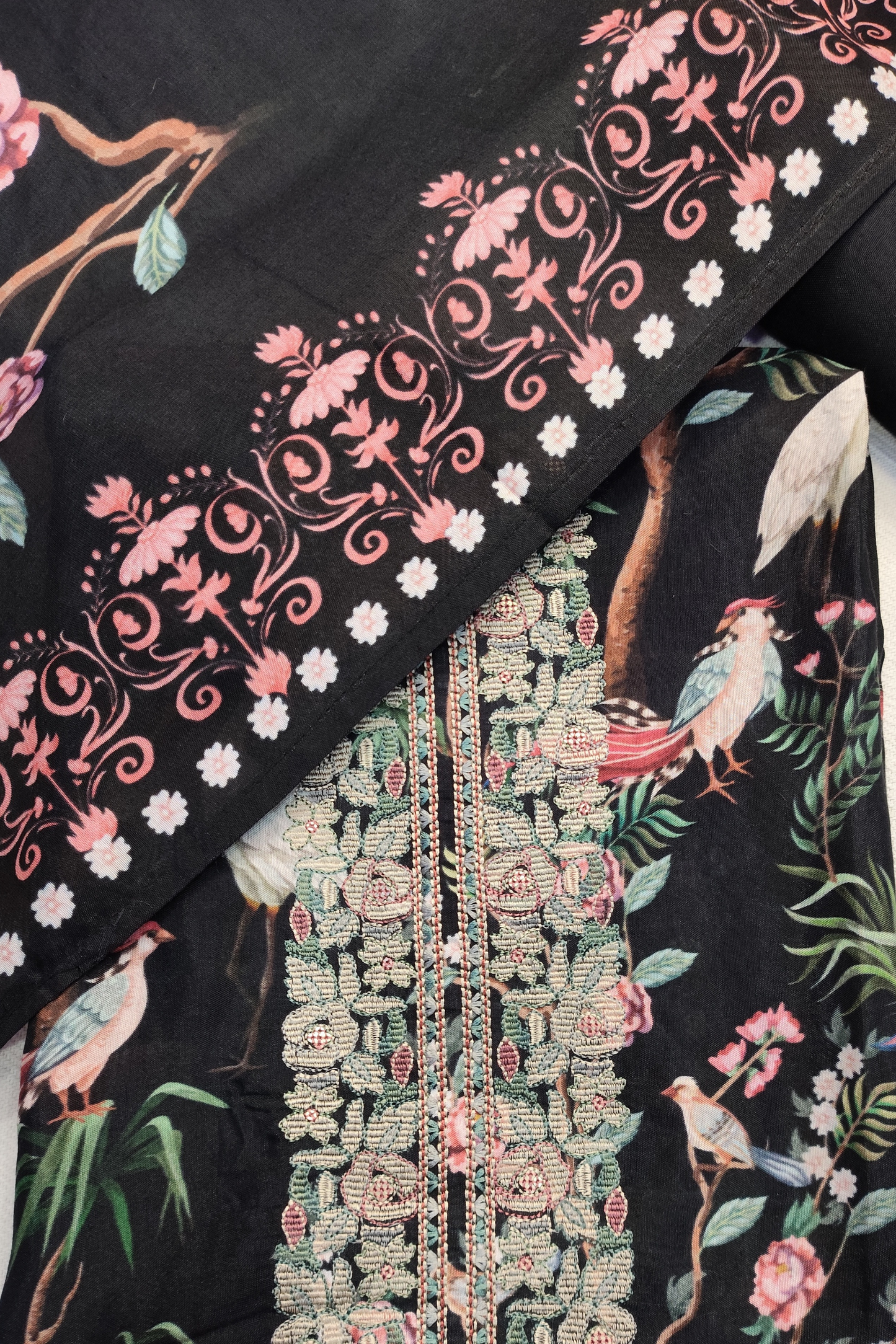 Black Songbird Muslin Dress Material