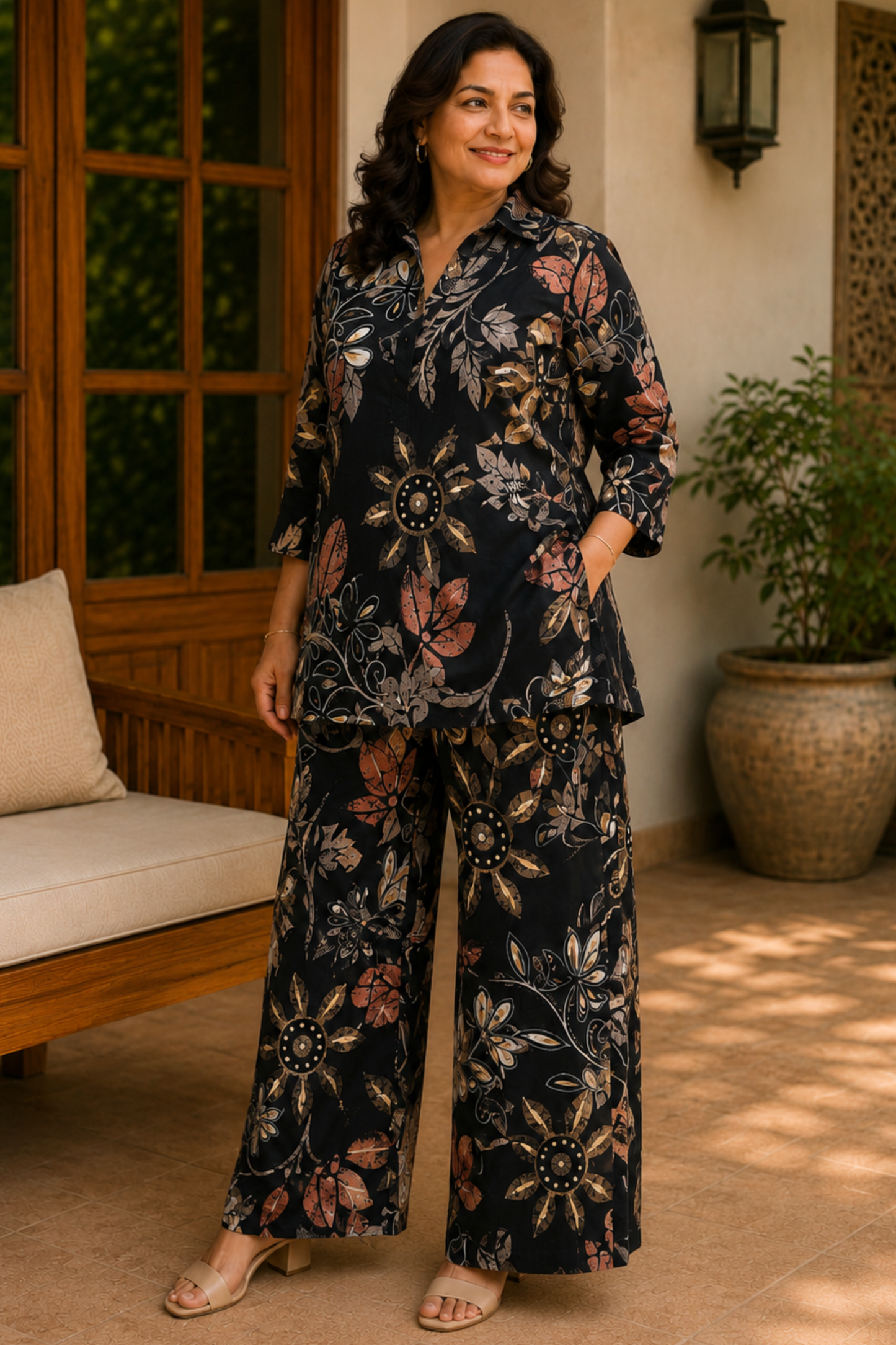 Noir Botanica Foiled Linen Co-ord Set