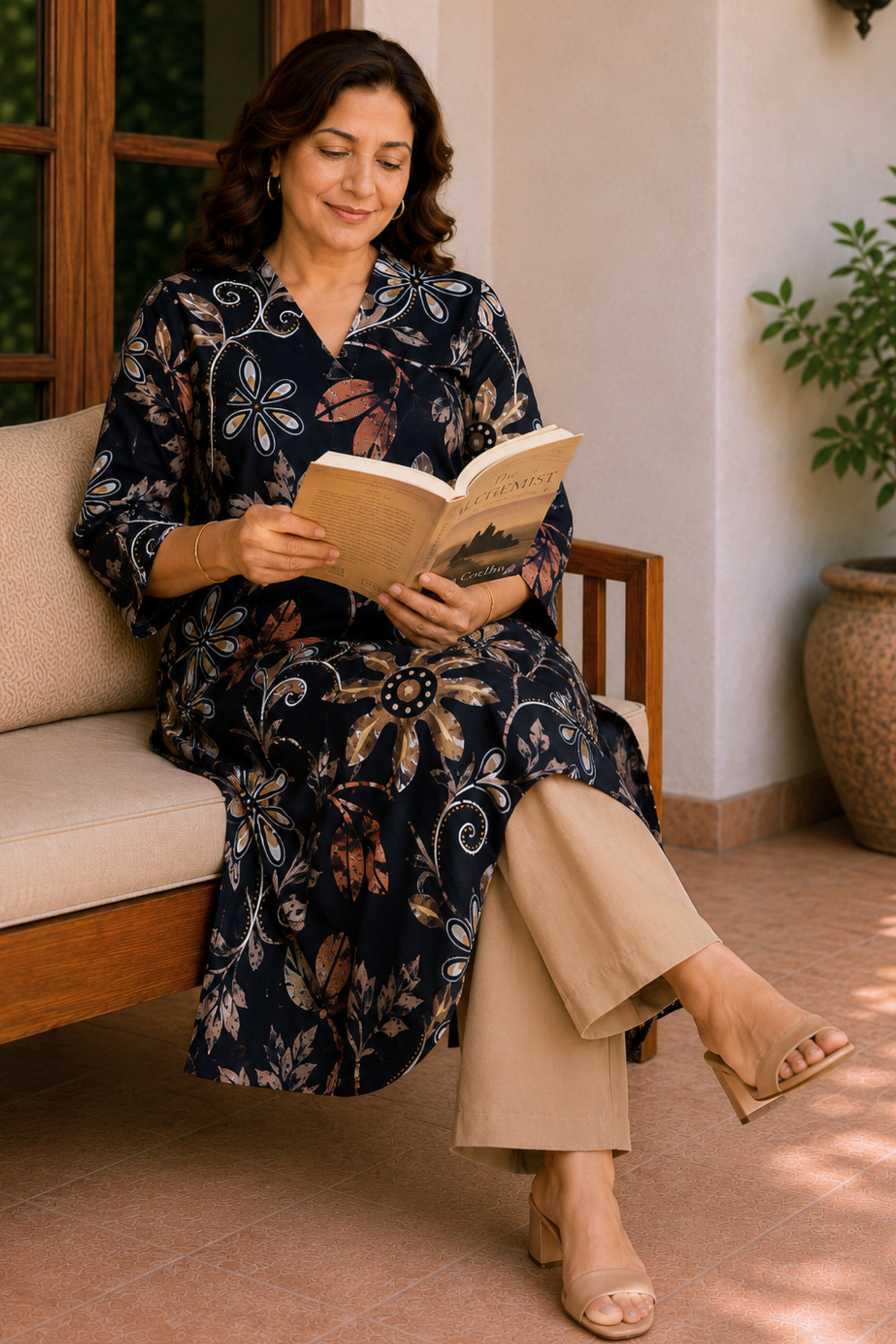 Noir Botanica Foiled Linen A-line Kurta