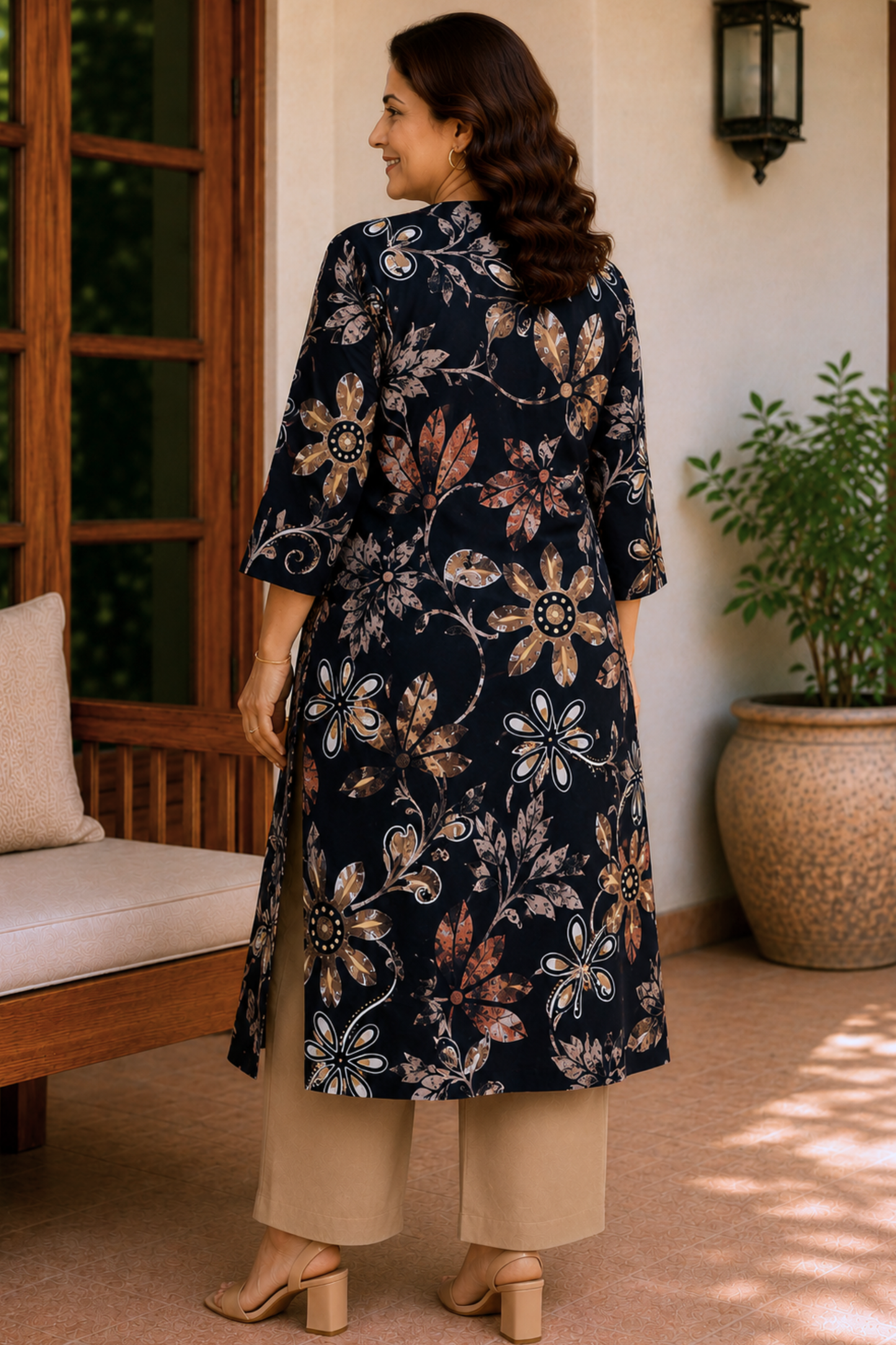 Noir Botanica Foiled Linen A-line Kurta