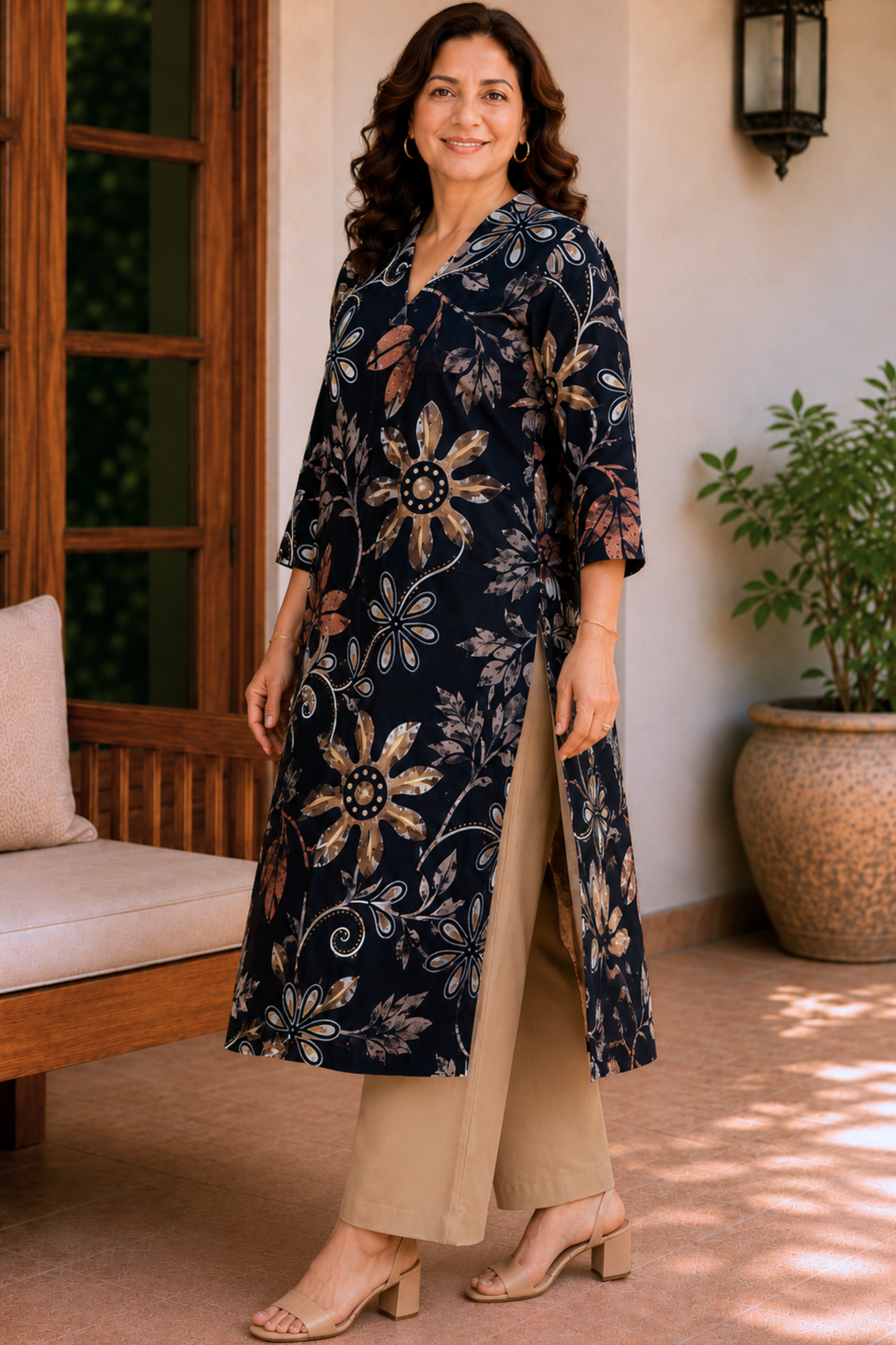Noir Botanica Foiled Linen A-line Kurta