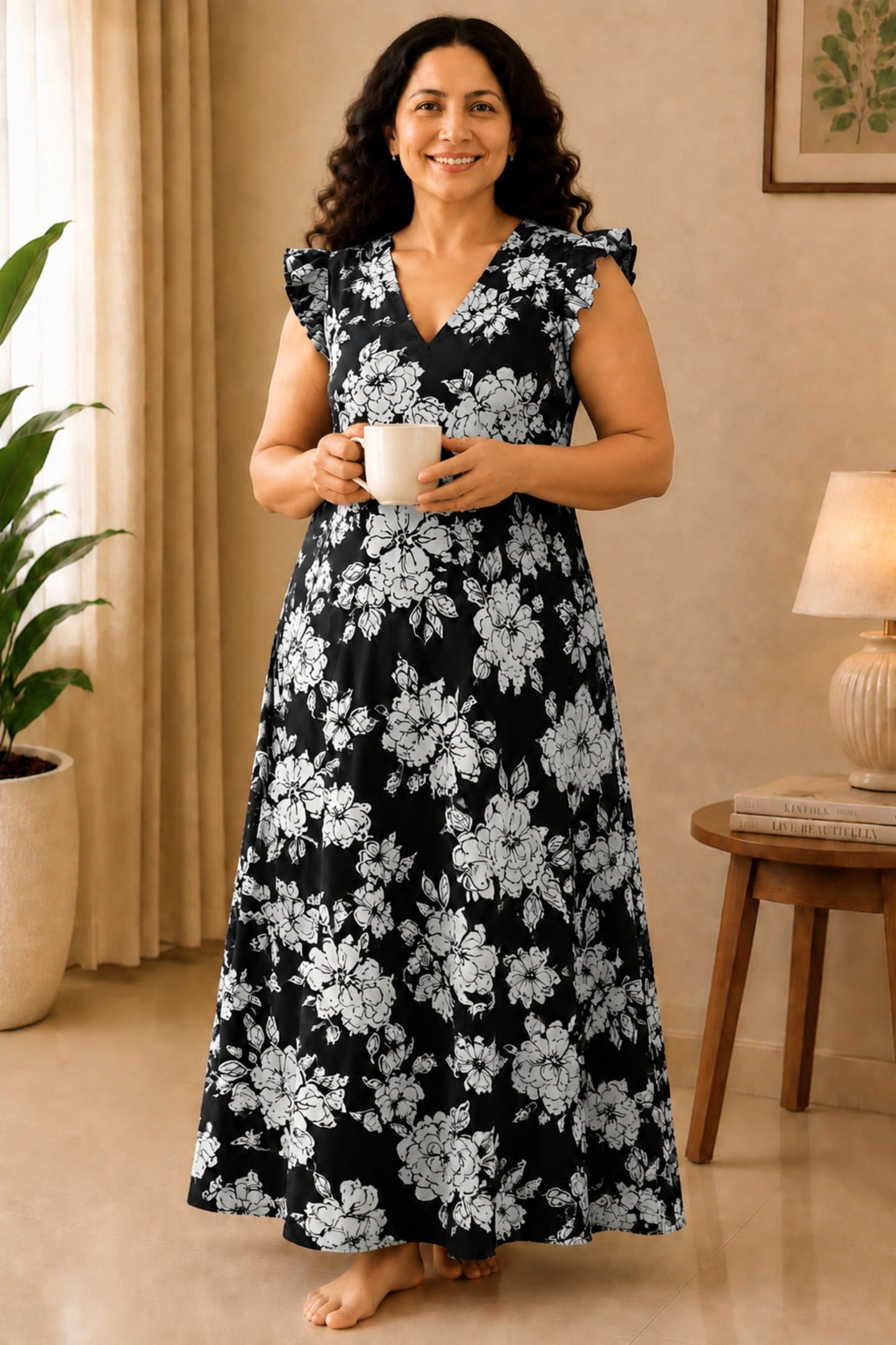 Moonlit Floral Rayon Night Gown