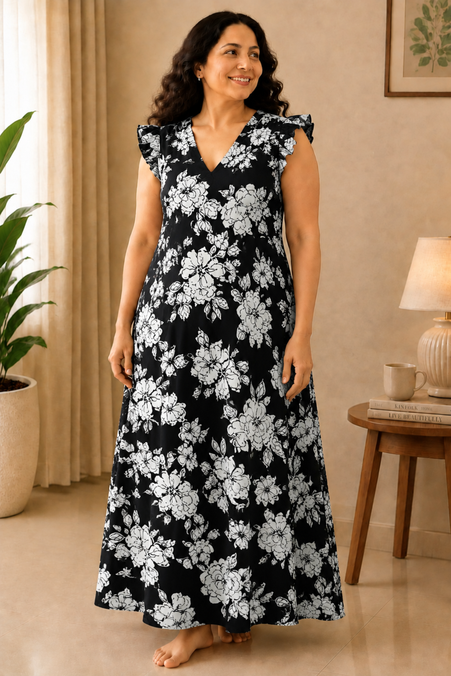 Moonlit Floral Rayon Night Gown