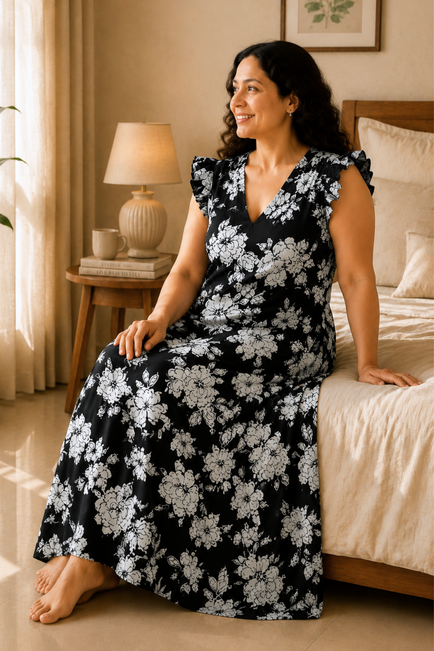 Moonlit Floral Rayon Night Gown