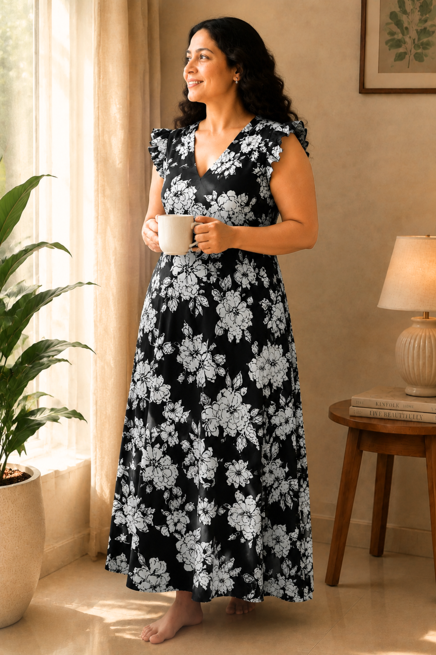 Moonlit Floral Rayon Night Gown