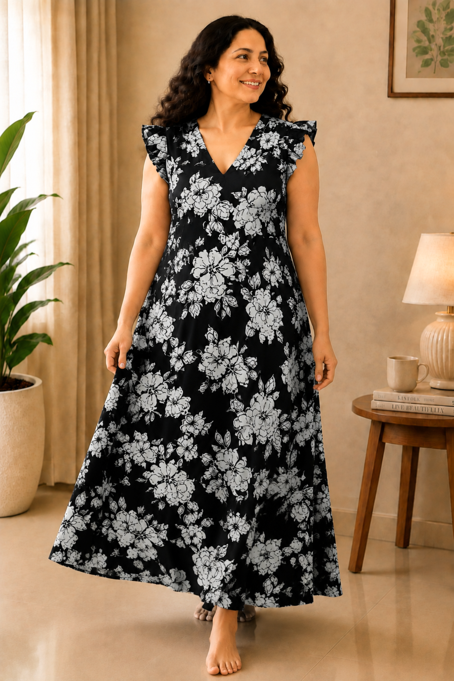 Moonlit Floral Rayon Night Gown
