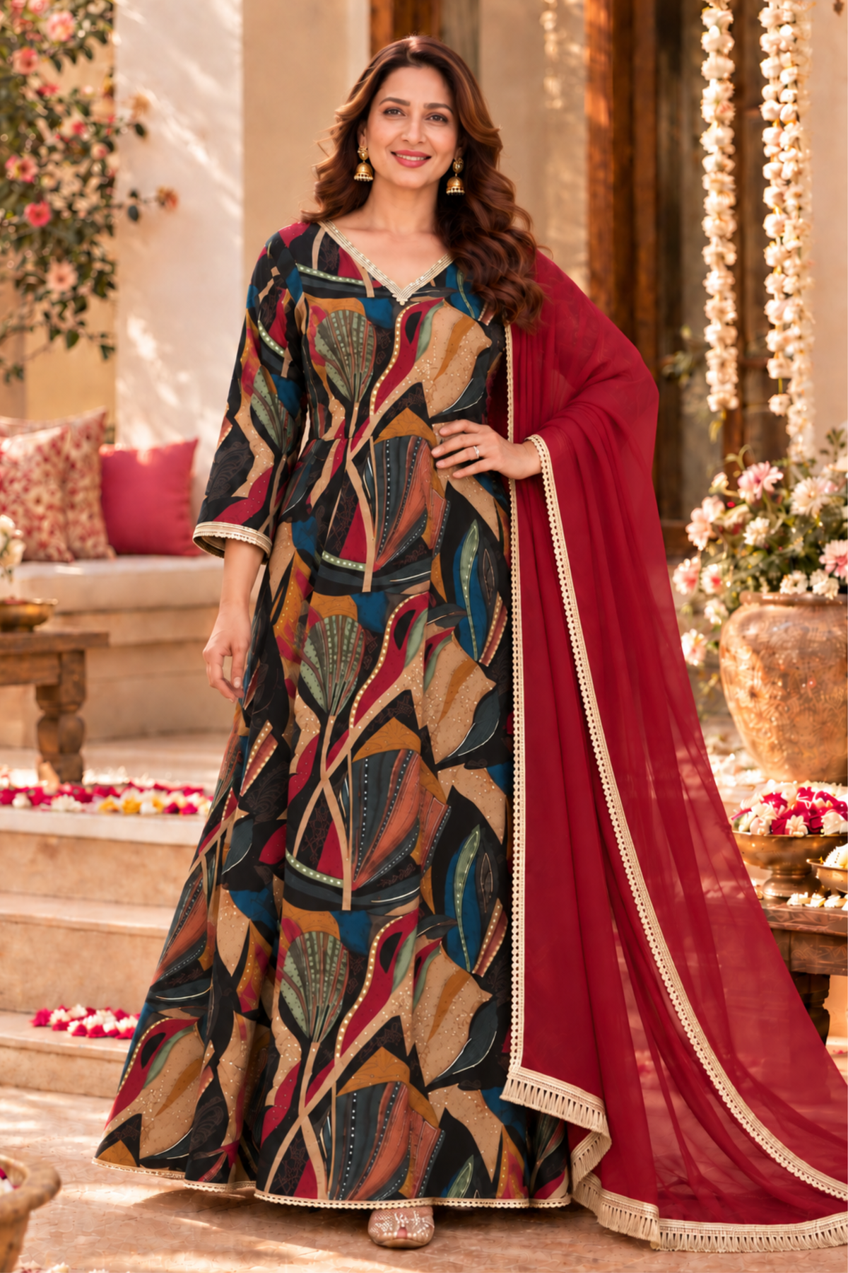 Evening Afterglow Foiled Anarkali Dress