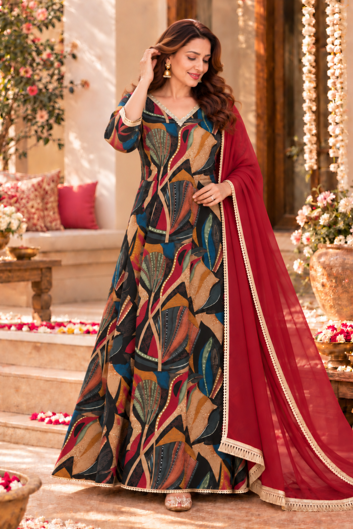 Evening Afterglow Foiled Anarkali Dress