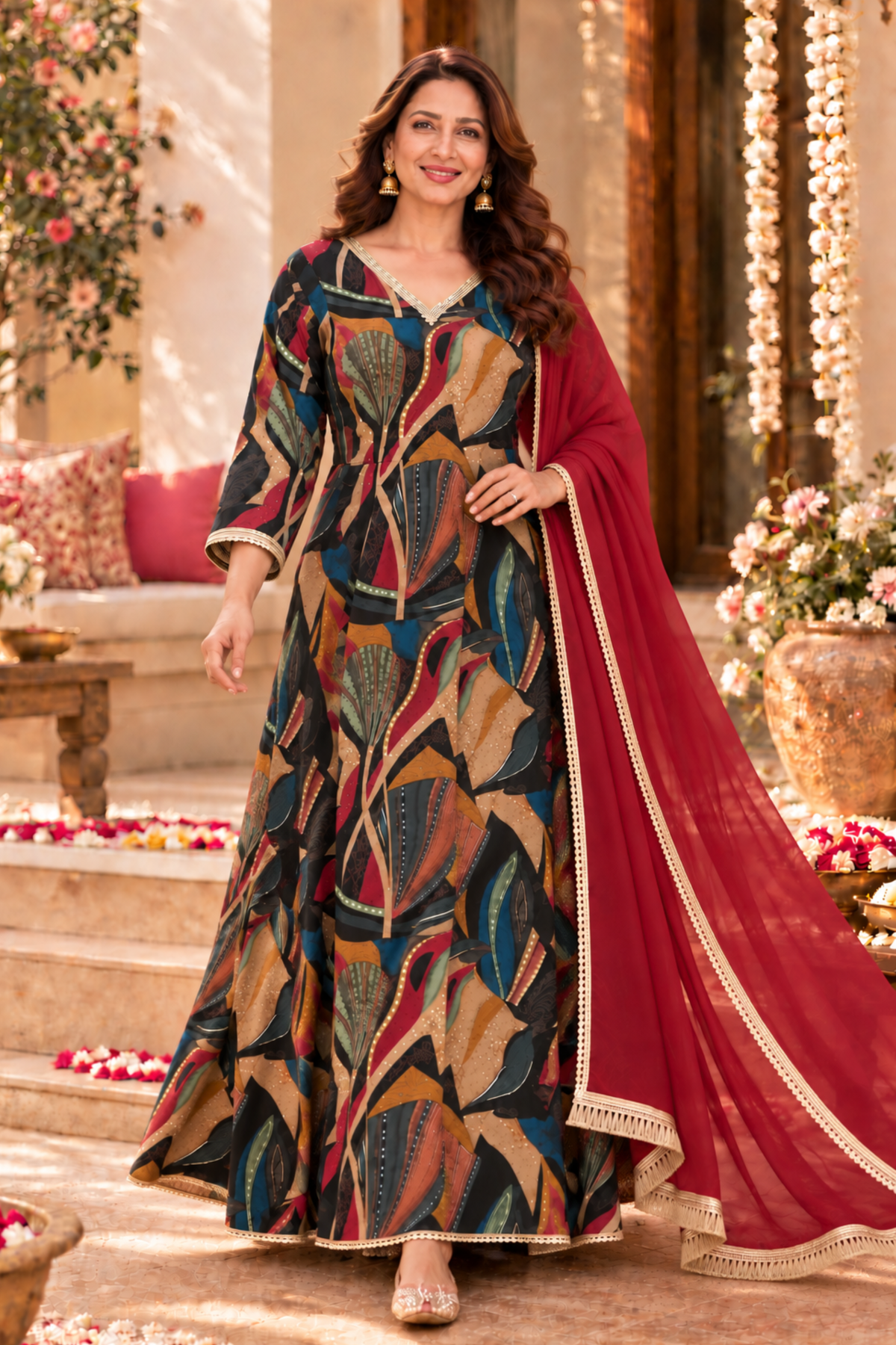 Evening Afterglow Foiled Anarkali Dress