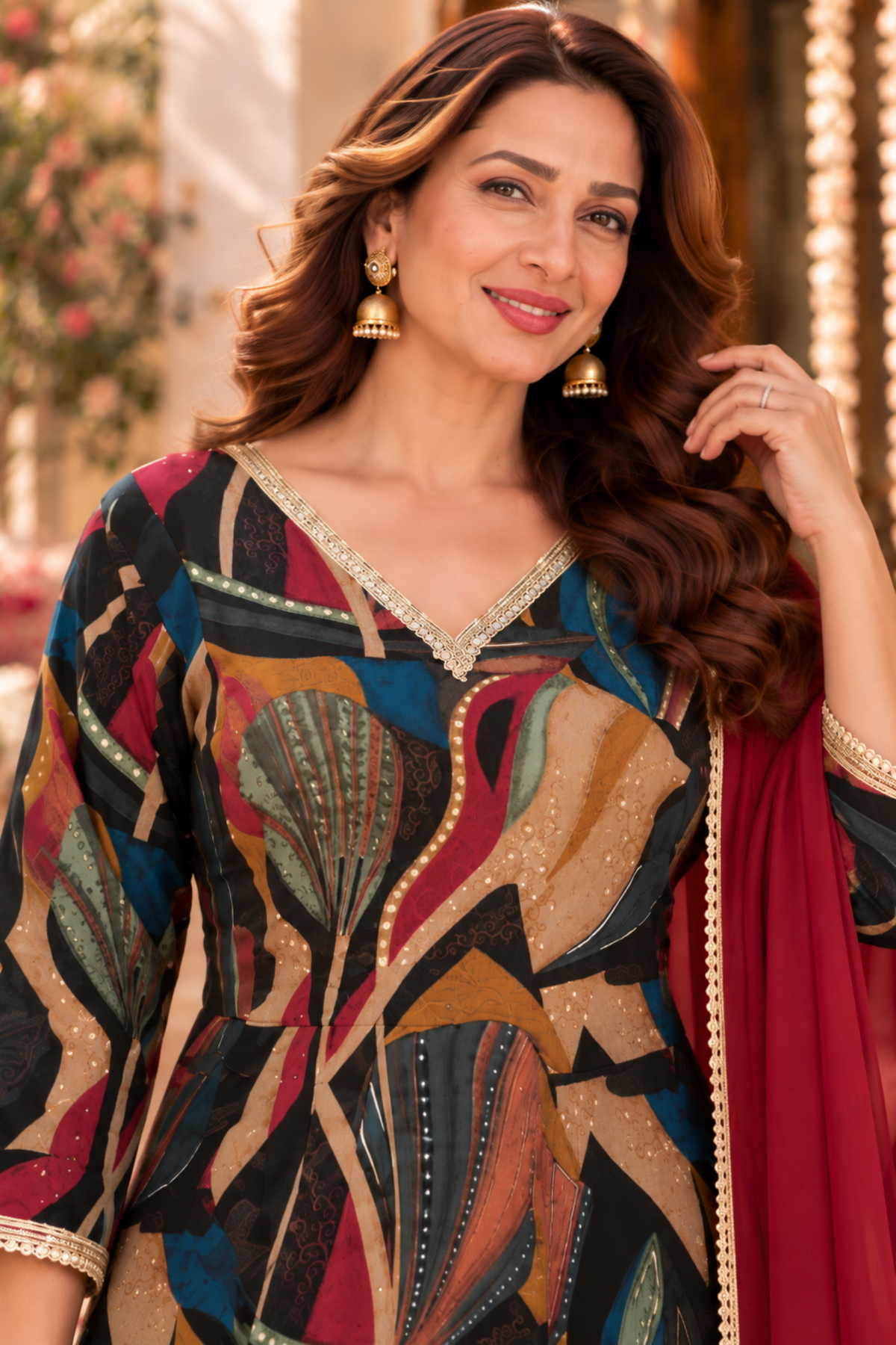 Evening Afterglow Foiled Anarkali Dress