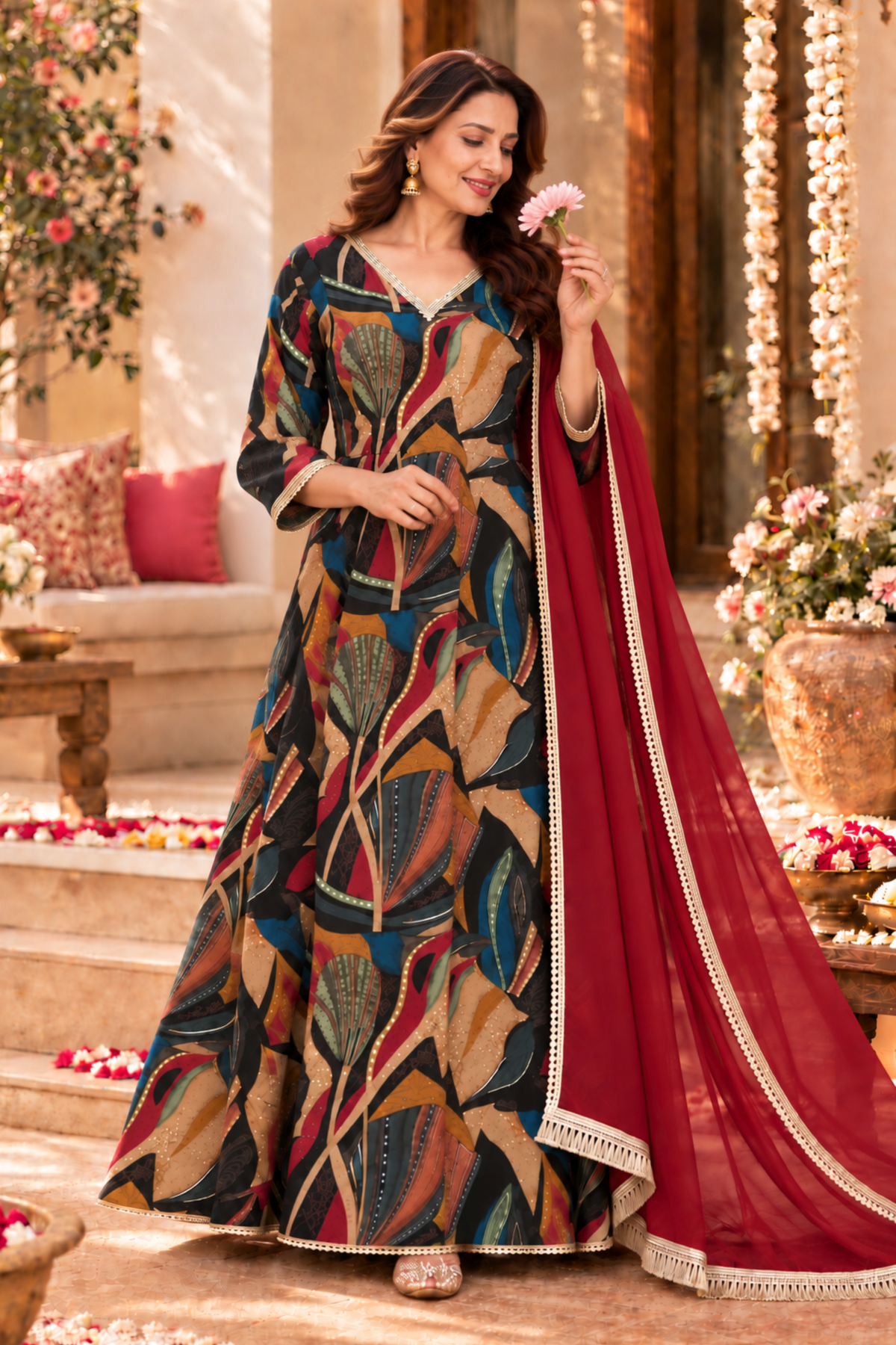 Evening Afterglow Foiled Anarkali Dress