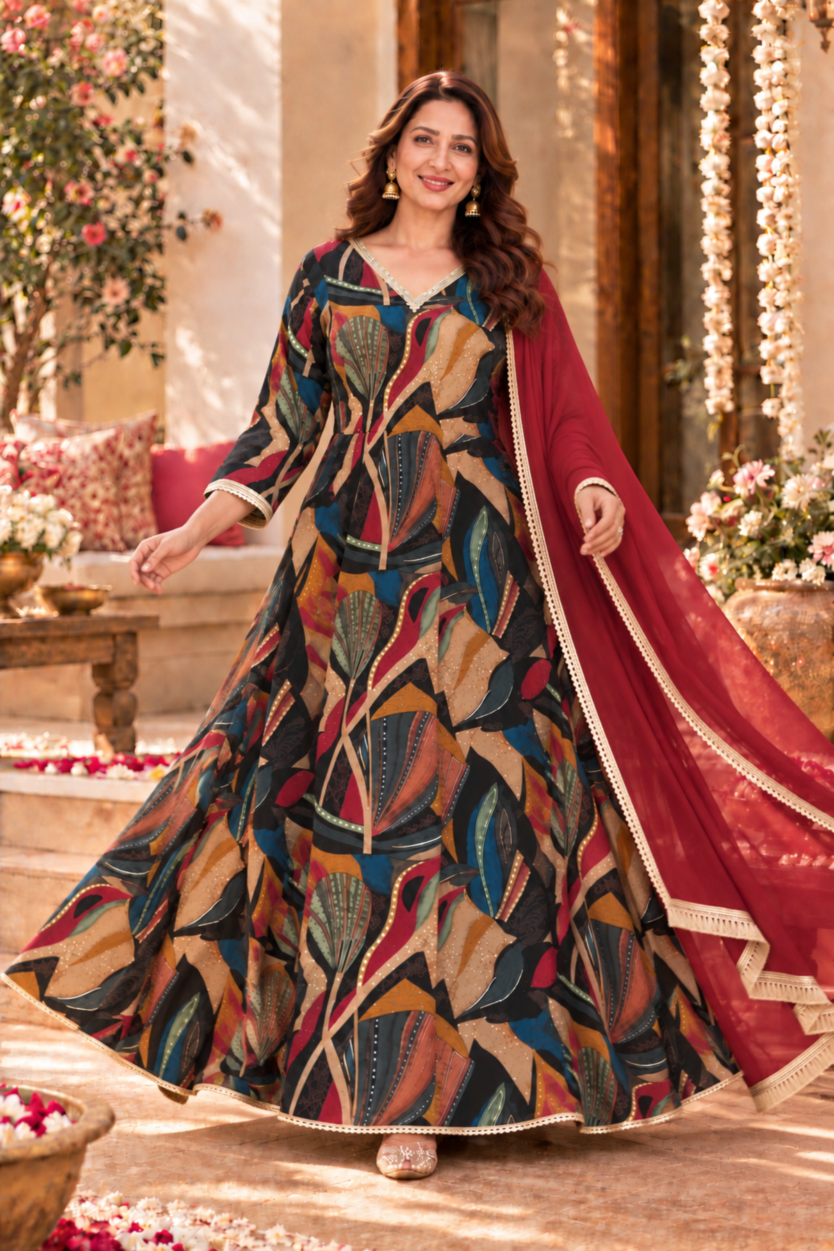 Evening Afterglow Foiled Anarkali Dress