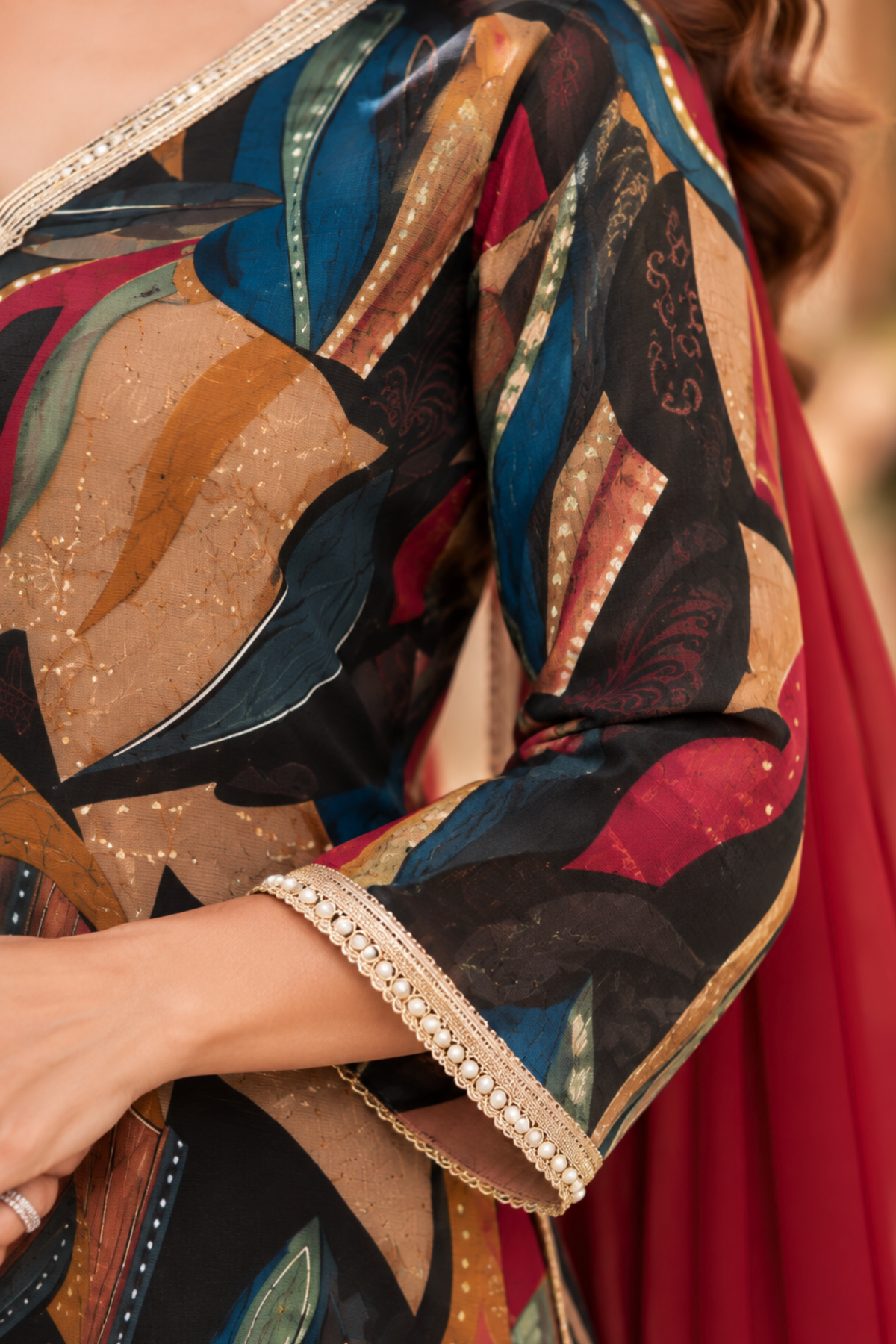Evening Afterglow Foiled Anarkali Dress