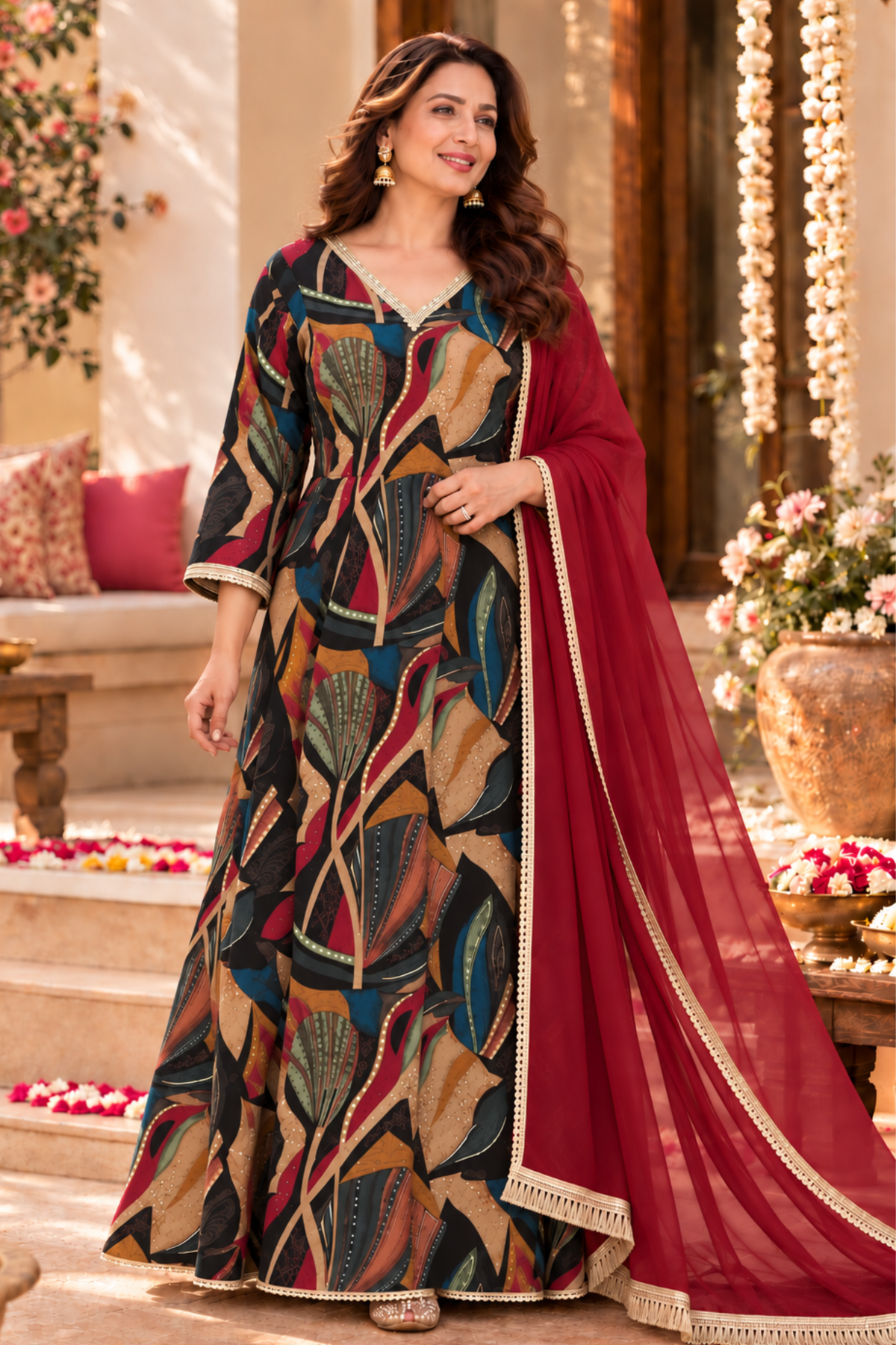 Evening Afterglow Foiled Anarkali Dress