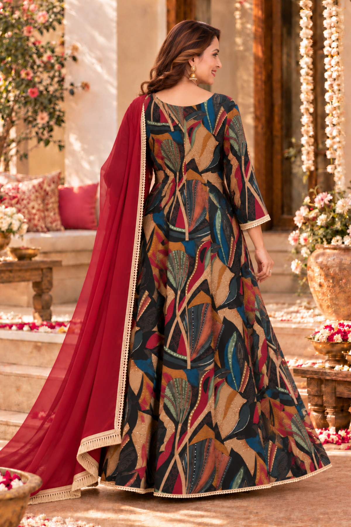Evening Afterglow Foiled Anarkali Dress