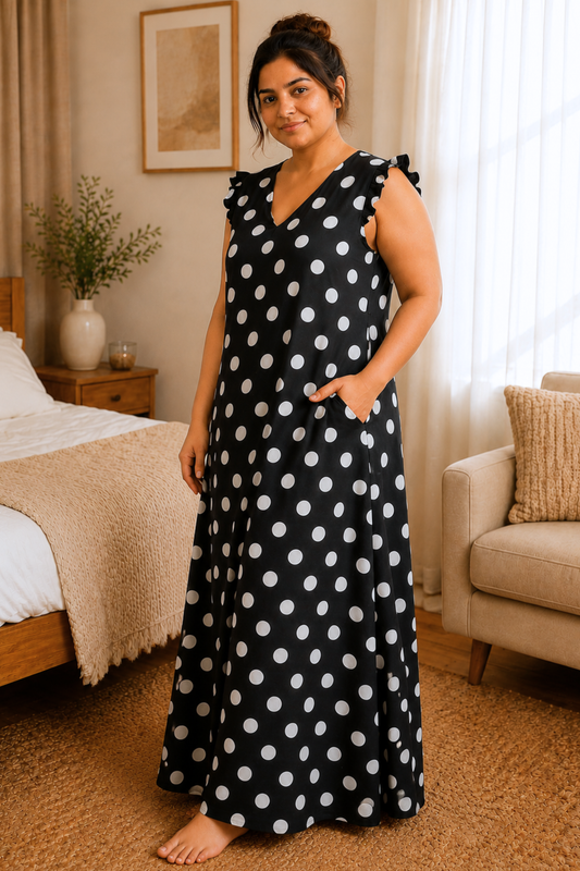 Classic Polka Rayon Lounge Dress