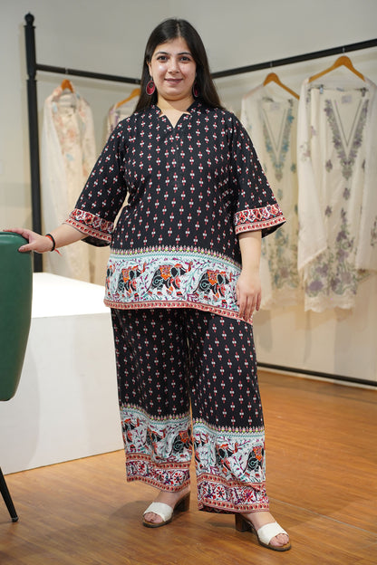Noir Bordered Rayon Co-ord Set