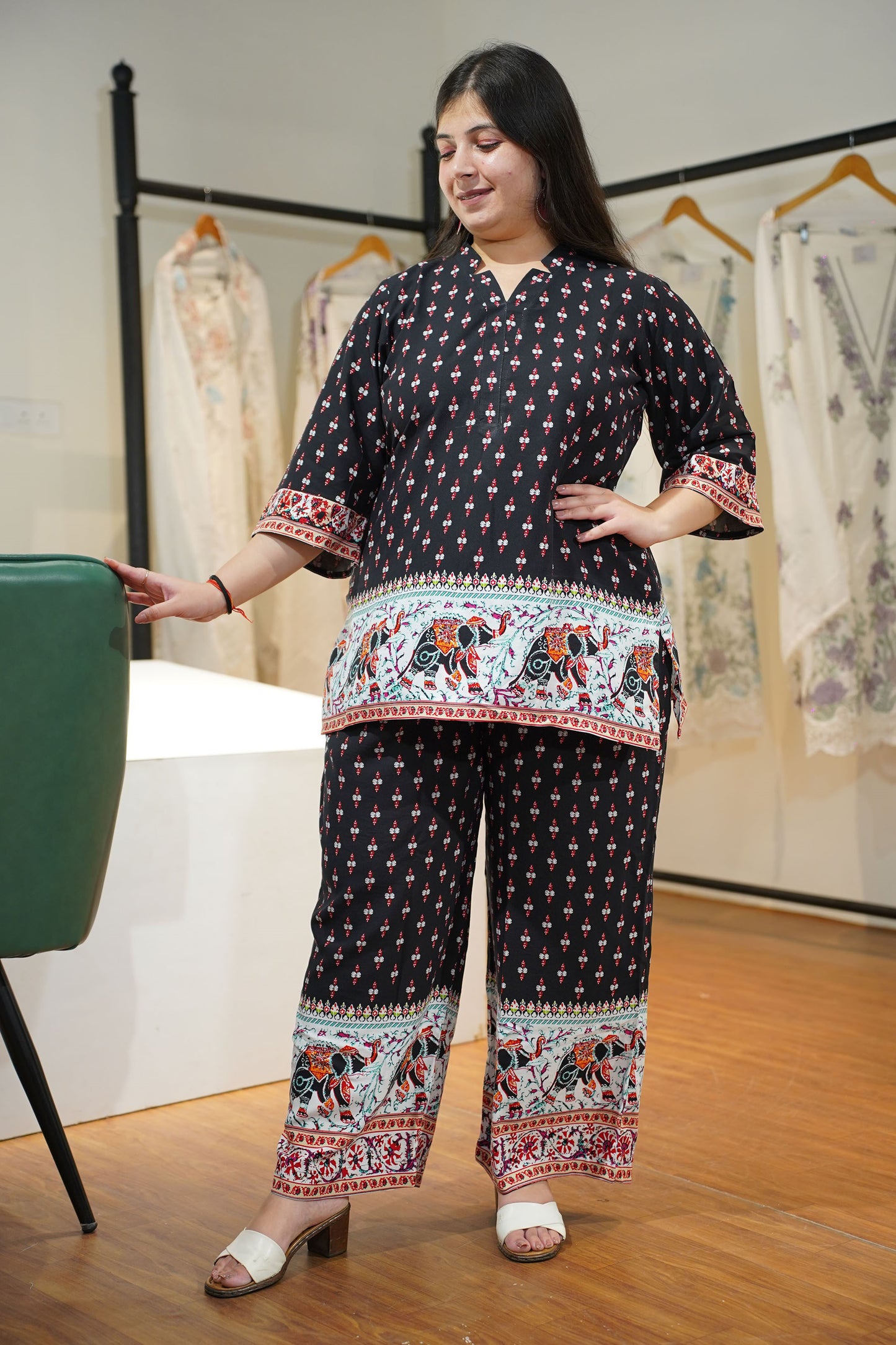 Noir Bordered Rayon Co-ord Set