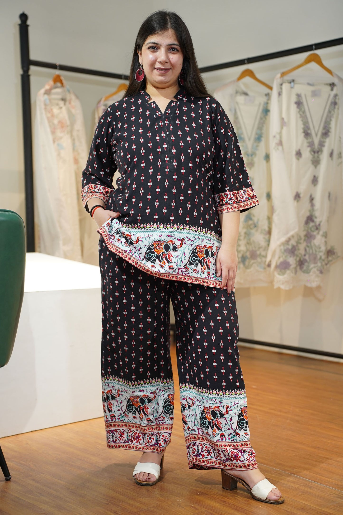 Noir Bordered Rayon Co-ord Set