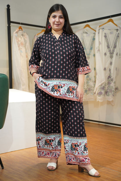 Noir Bordered Rayon Co-ord Set