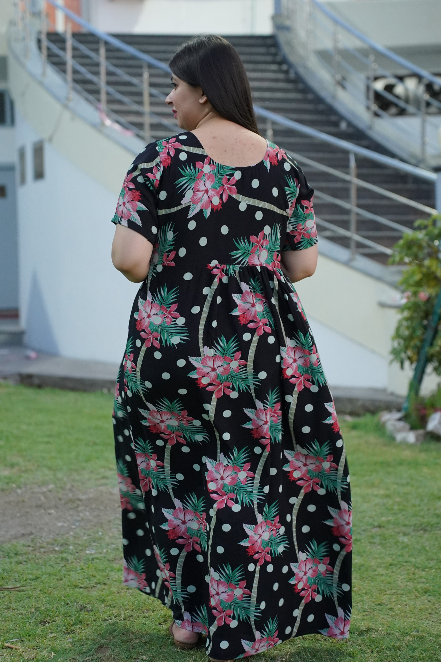 Black Polka Rayon Night Gown