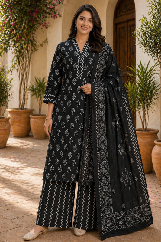 Graphite Black Cotton Suit Set