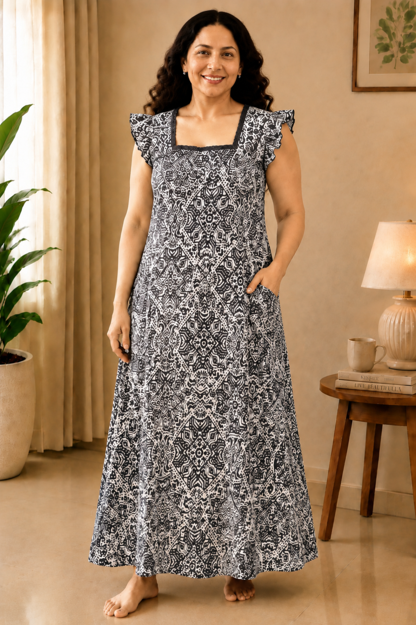 Noir Geometry Rayon Night Gown