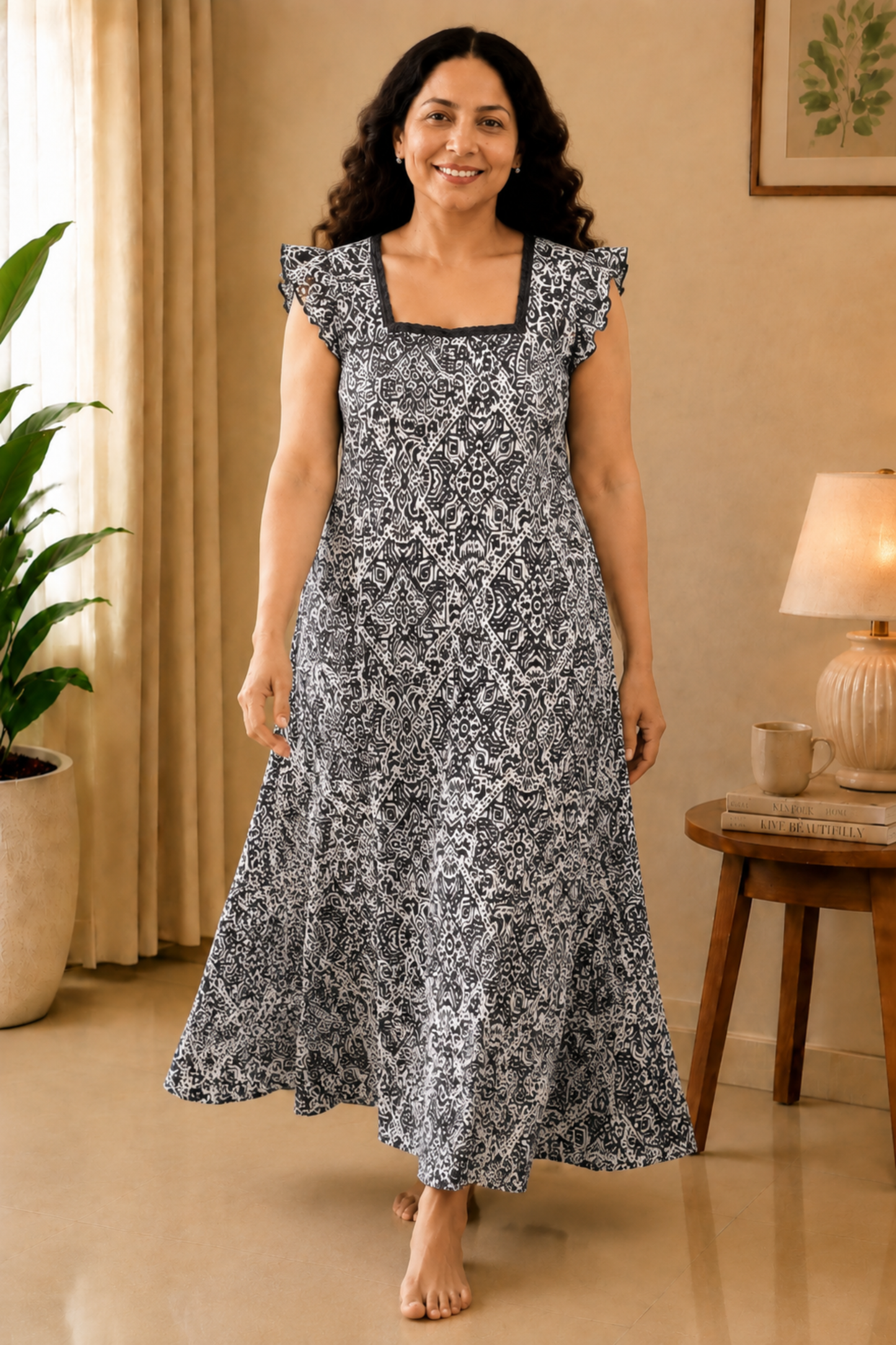 Noir Geometry Rayon Night Gown