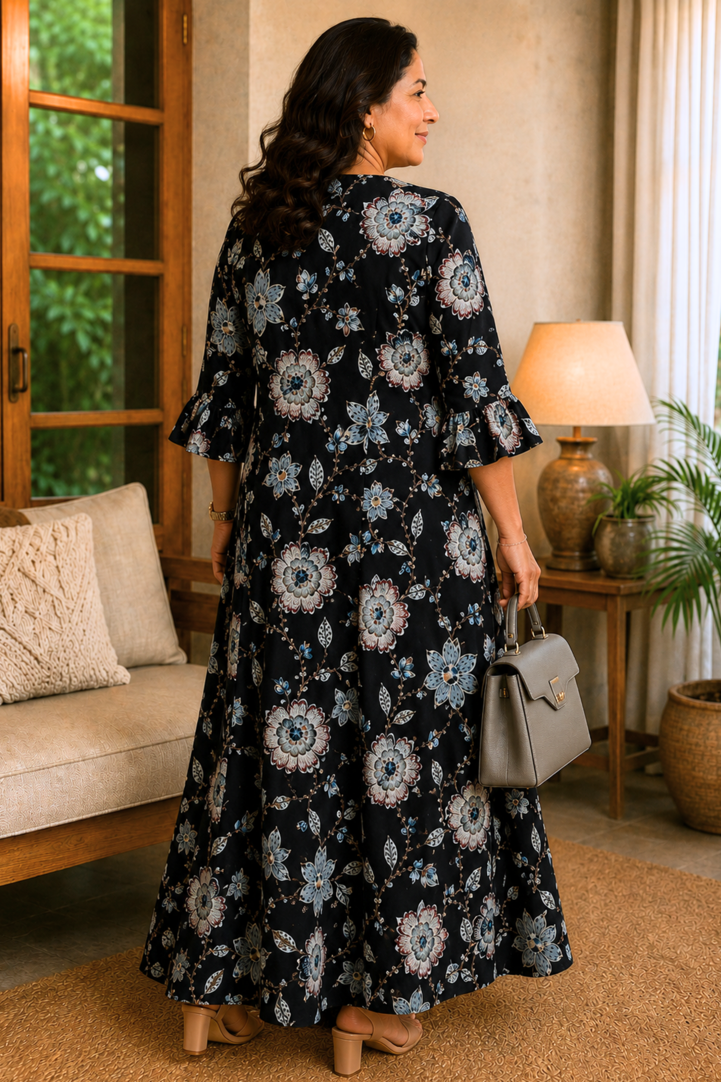 Noir Botanica Rayon Dress With Pockets