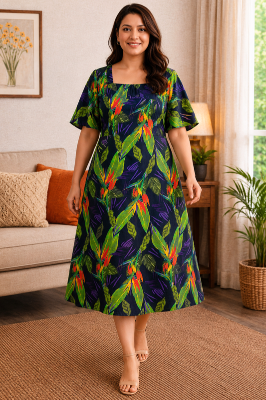 Rainforest Muse A-Line Calf Dress