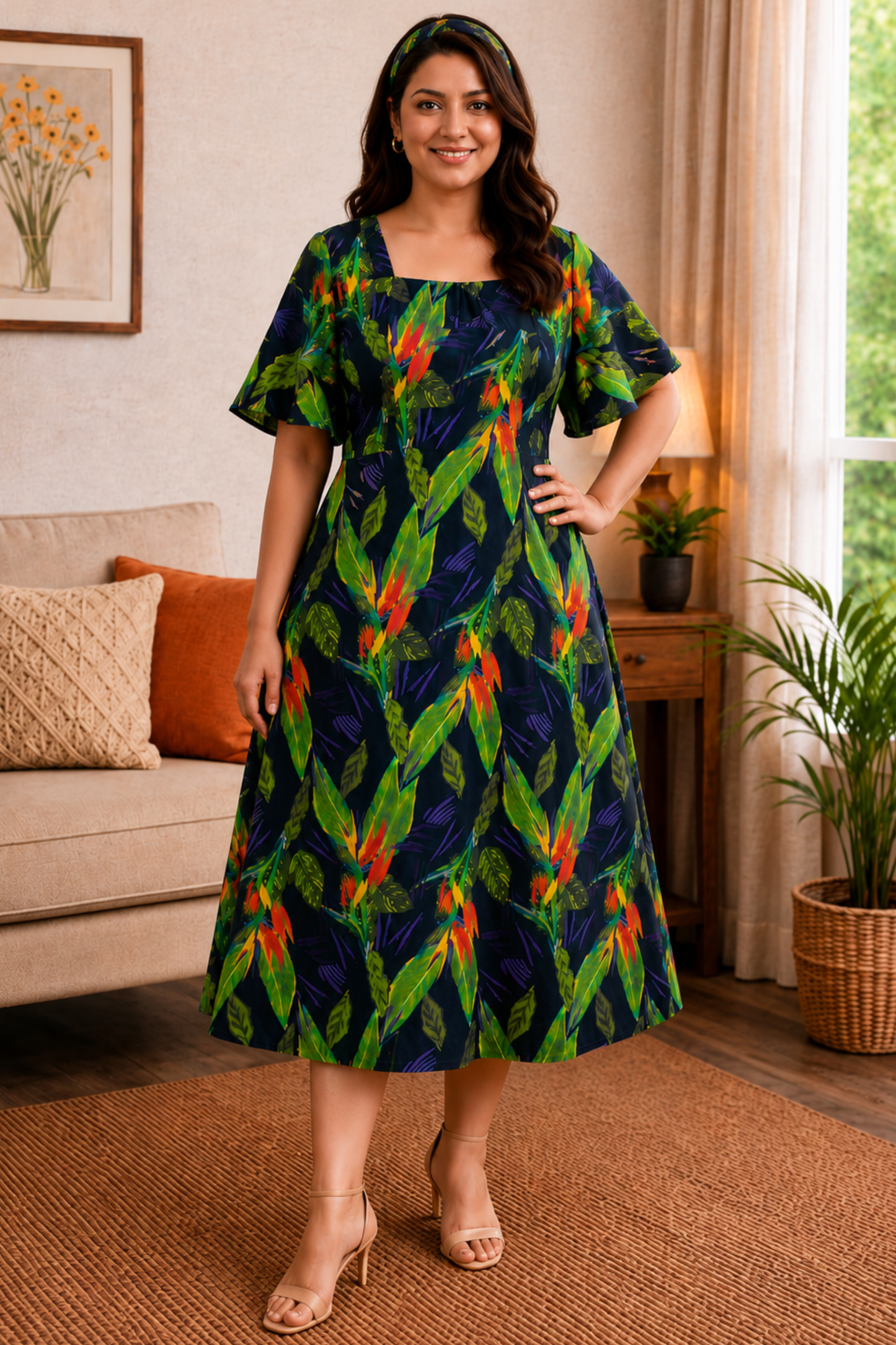 Rainforest Muse A-Line Calf Dress