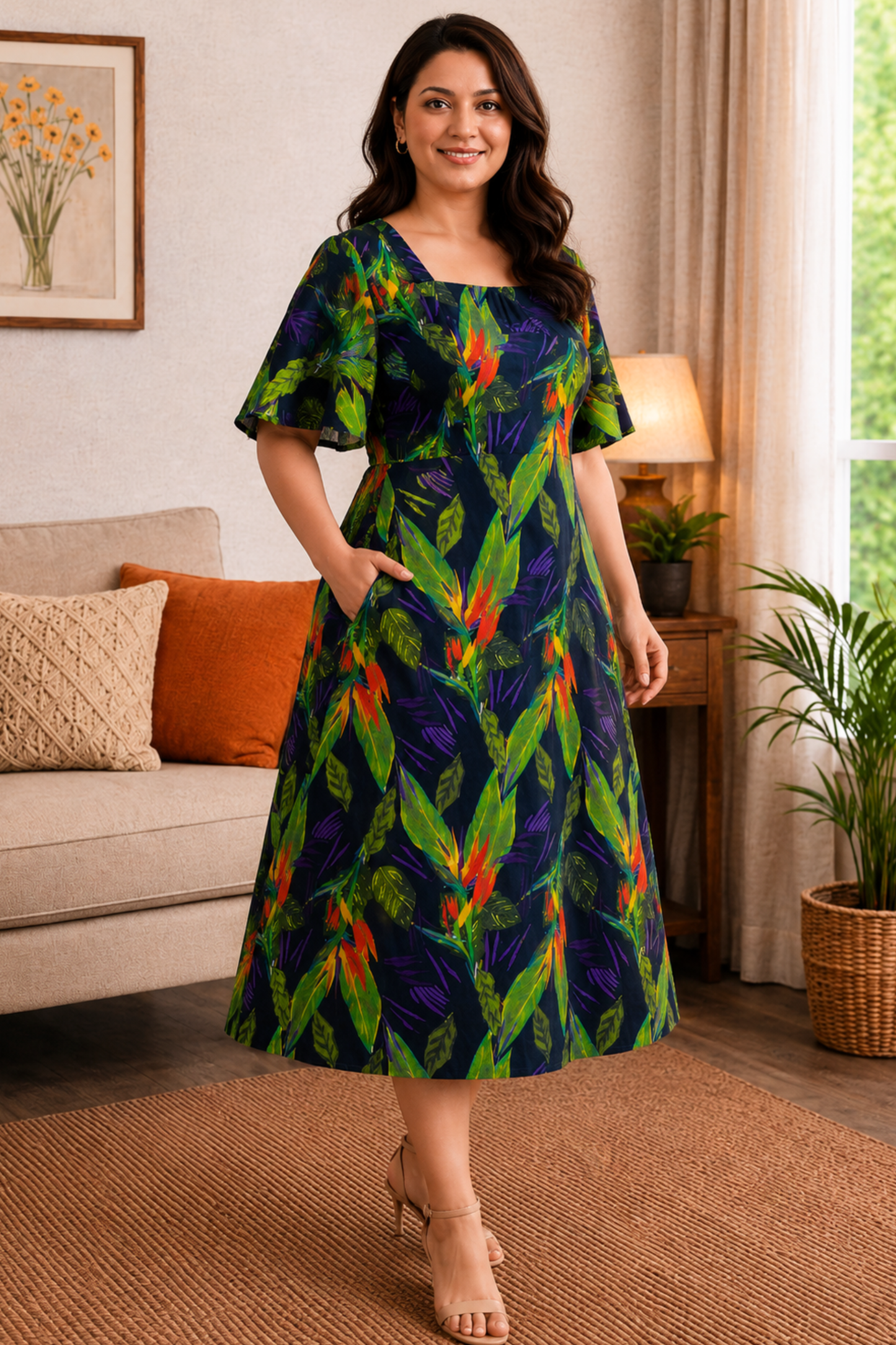 Rainforest Muse A-Line Calf Dress