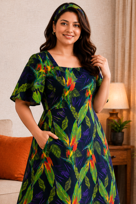 Rainforest Muse A-Line Calf Dress