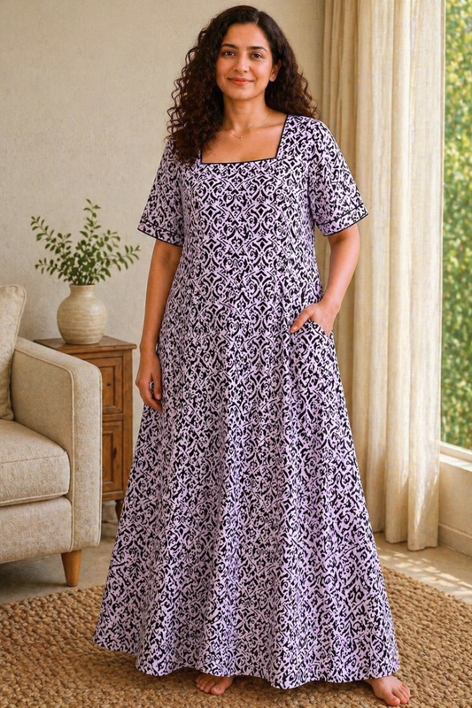 Midnight Ivory Rayon Lounge Dress