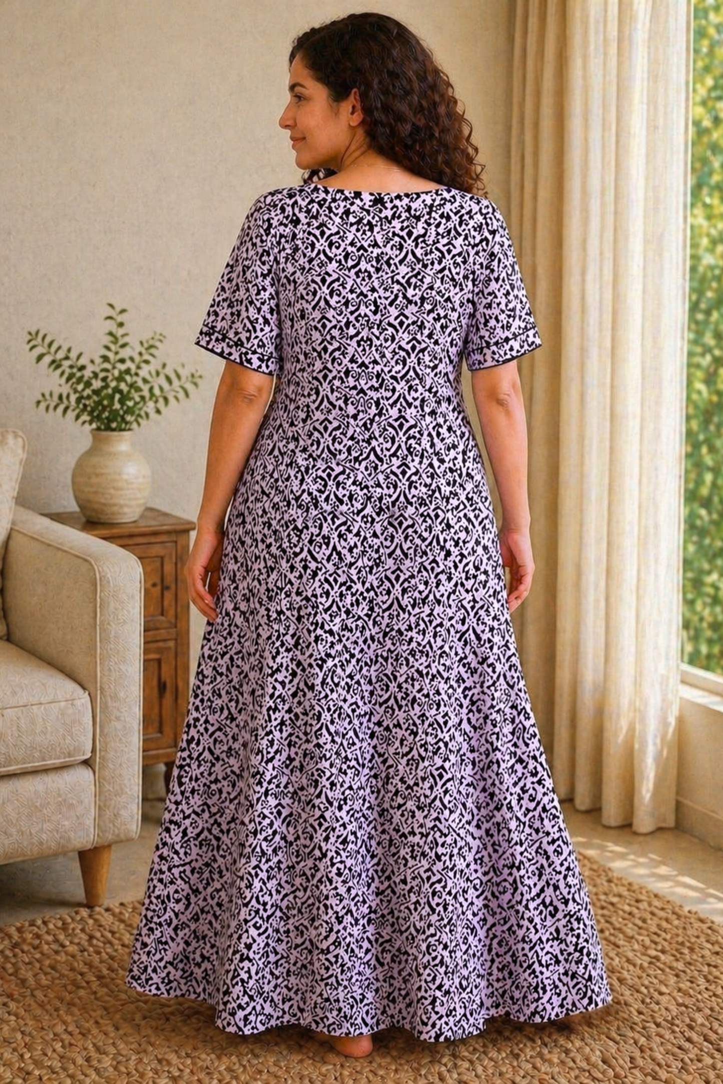 Midnight Ivory Rayon Lounge Dress