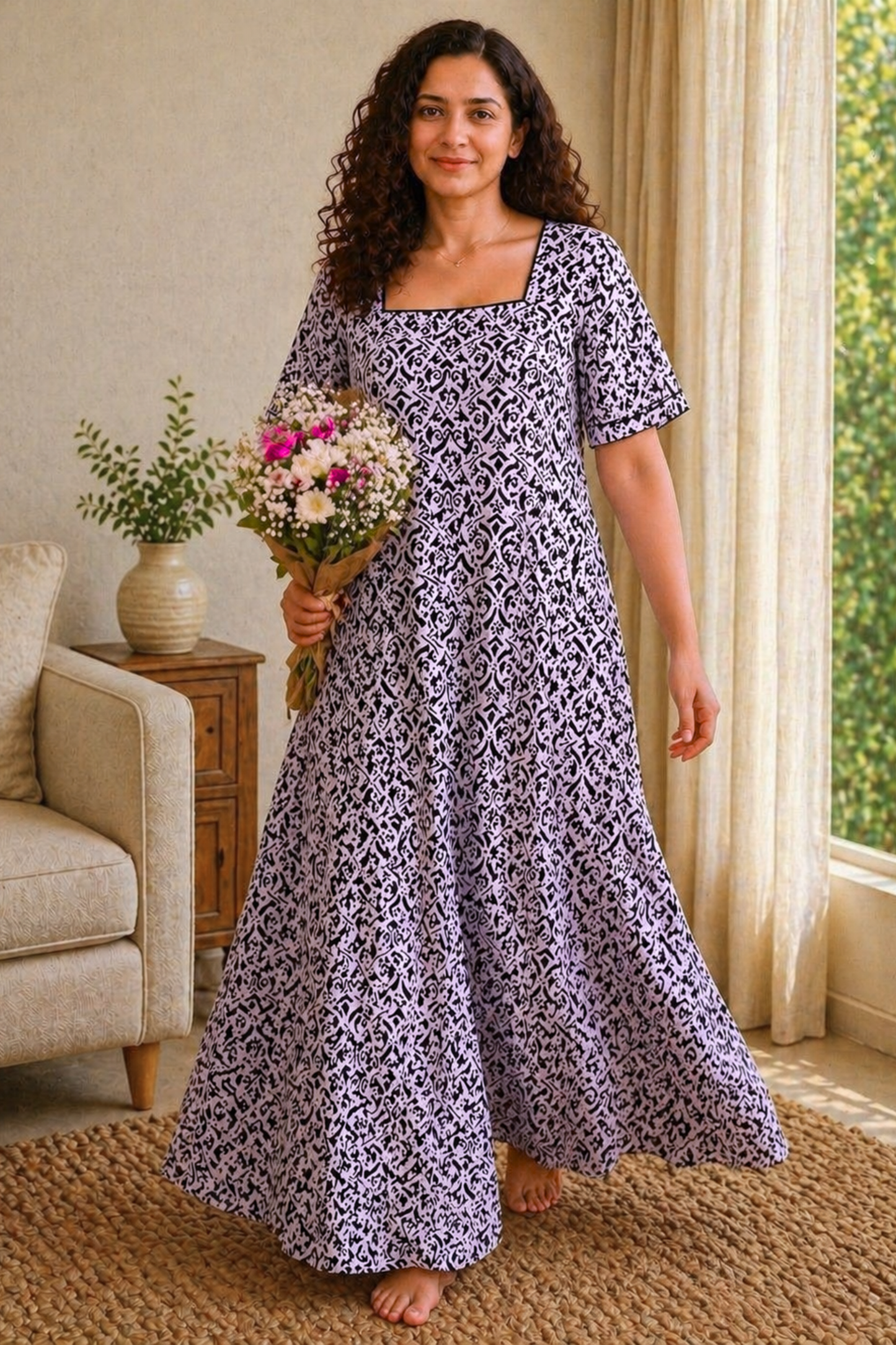 Midnight Ivory Rayon Lounge Dress