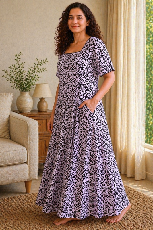 Midnight Ivory Rayon Lounge Dress