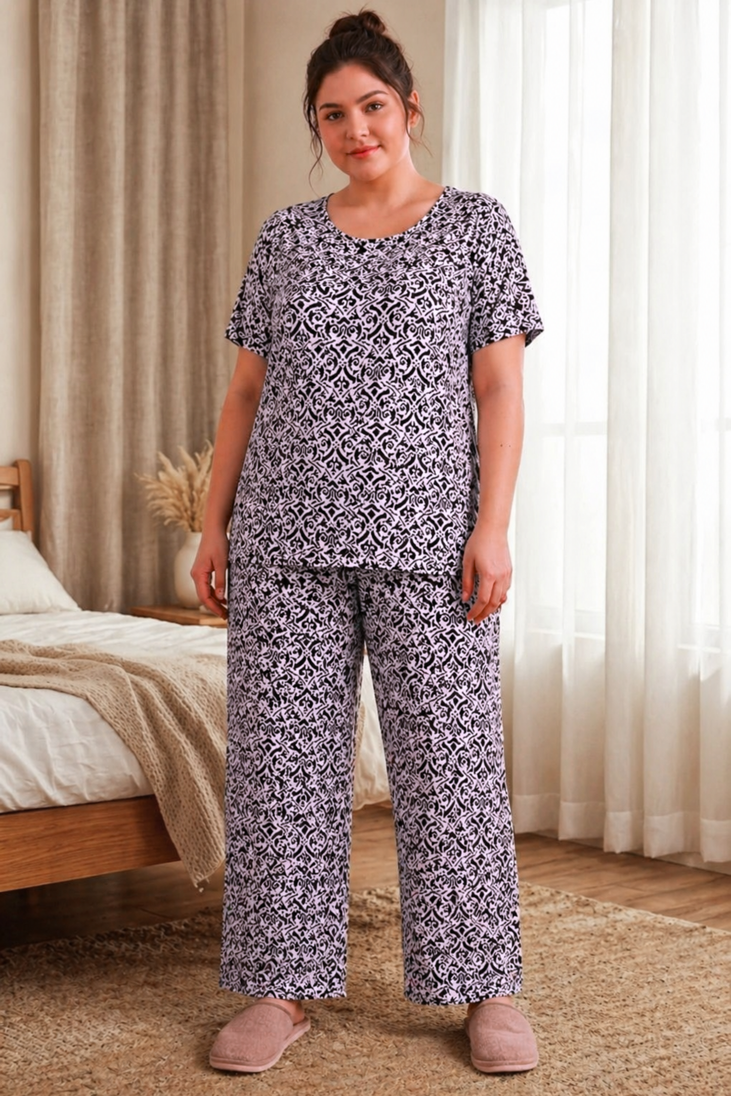 Midnight Ivory Rayon Night Suit