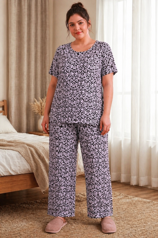 Midnight Ivory Rayon Night Suit