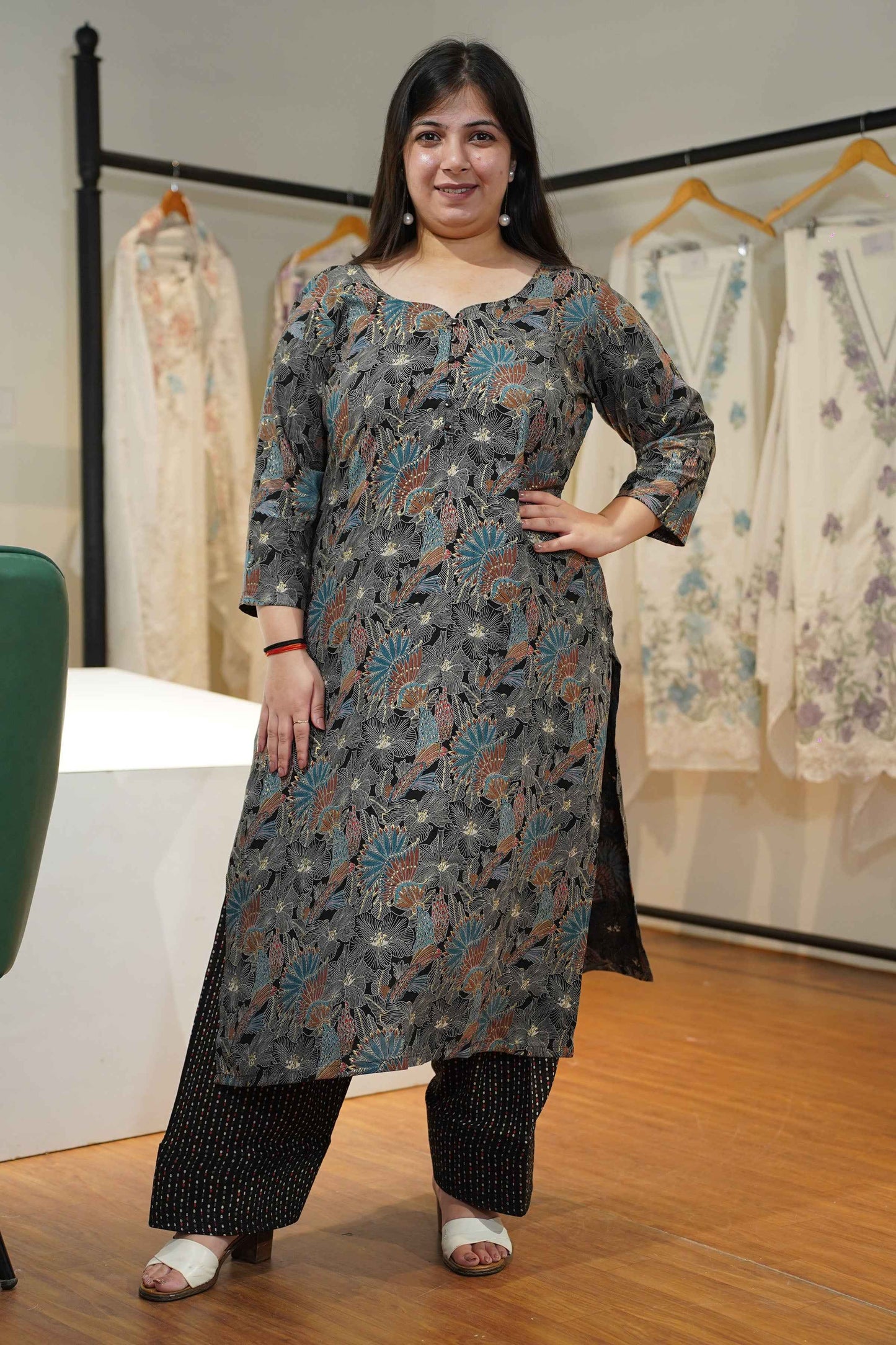 Navy Blue Foiled Rayon Farshi Suit