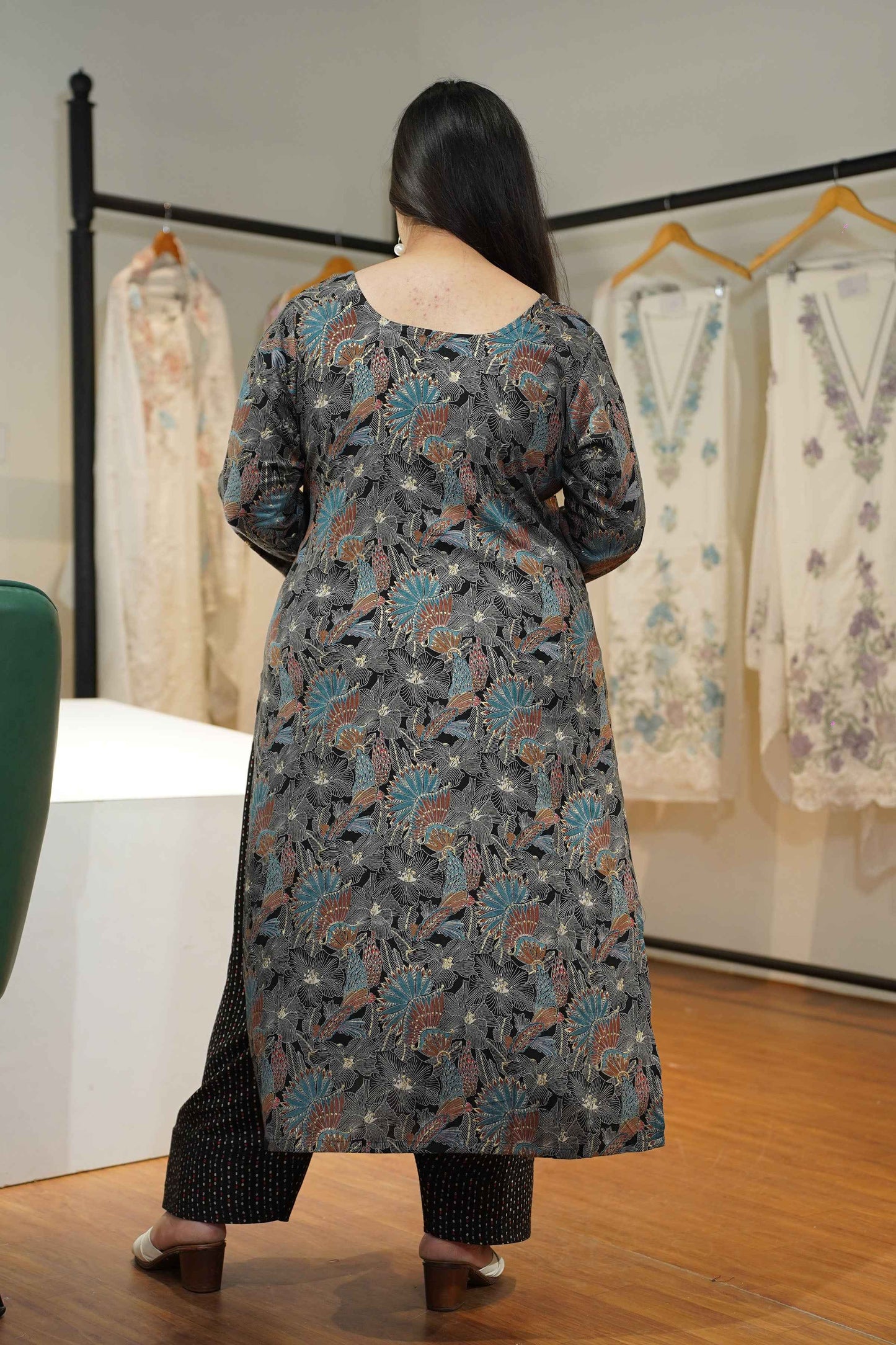 Navy Blue Foiled Rayon Farshi Suit