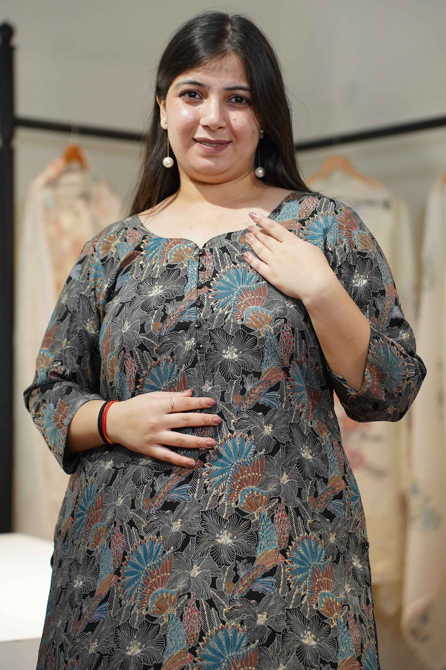 Navy Blue Foiled Rayon Farshi Suit