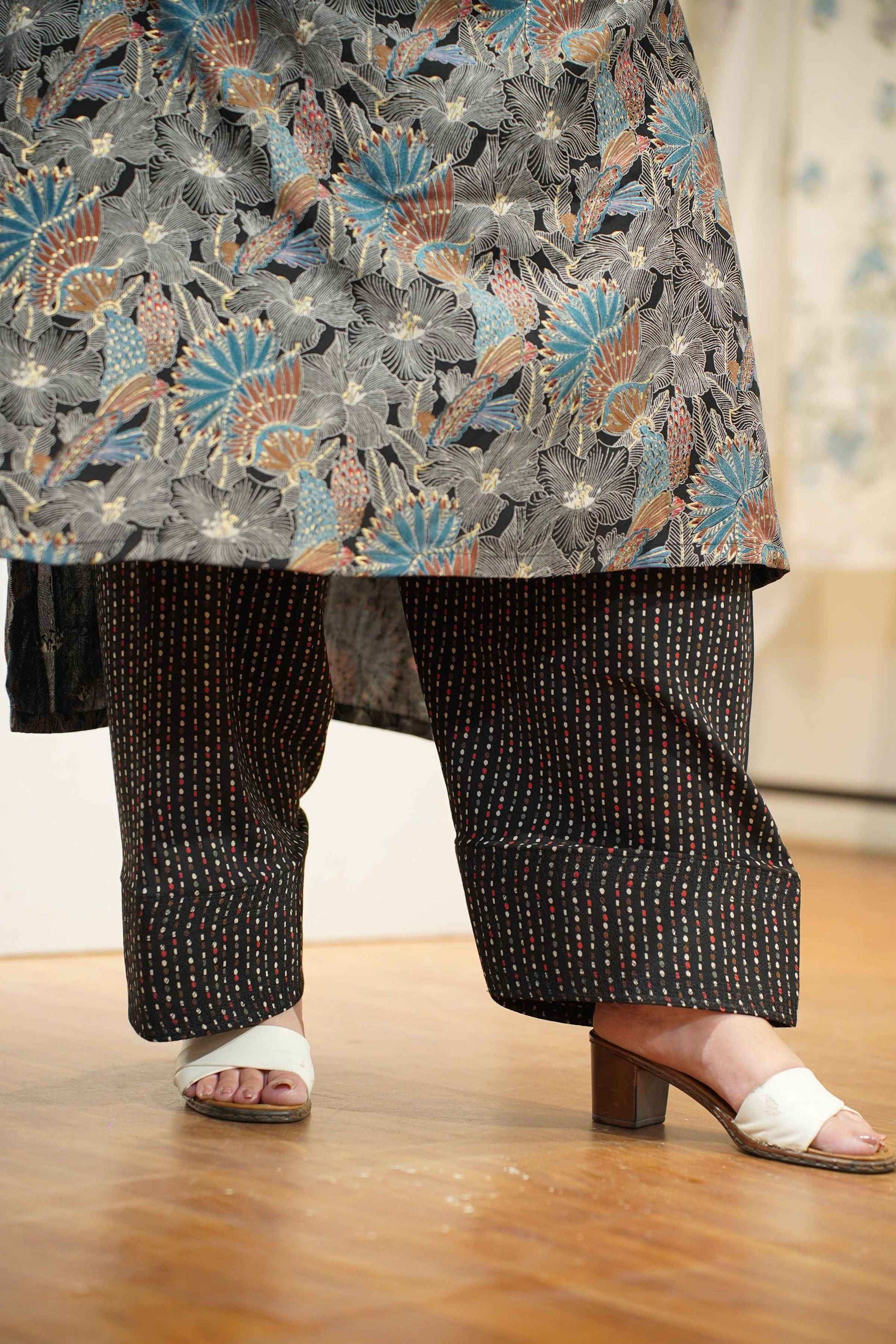 Navy Blue Foiled Rayon Farshi Suit