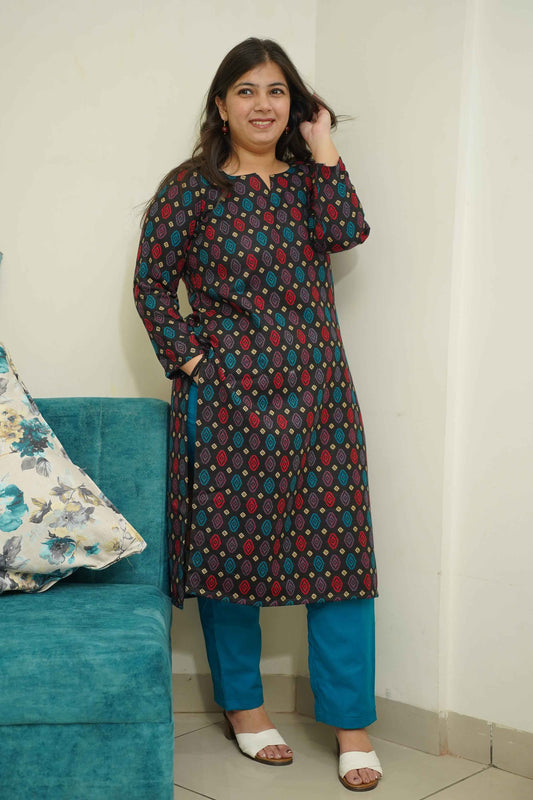 Starry Black Woollen Kurta