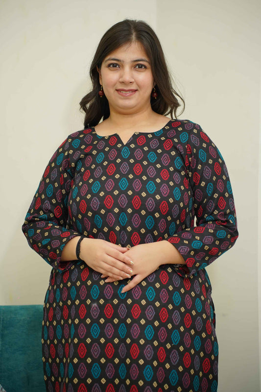 Starry Black Woollen Kurta