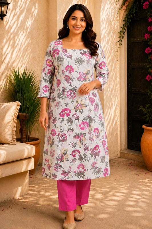 Blooming Grace Cotton Kurta Set