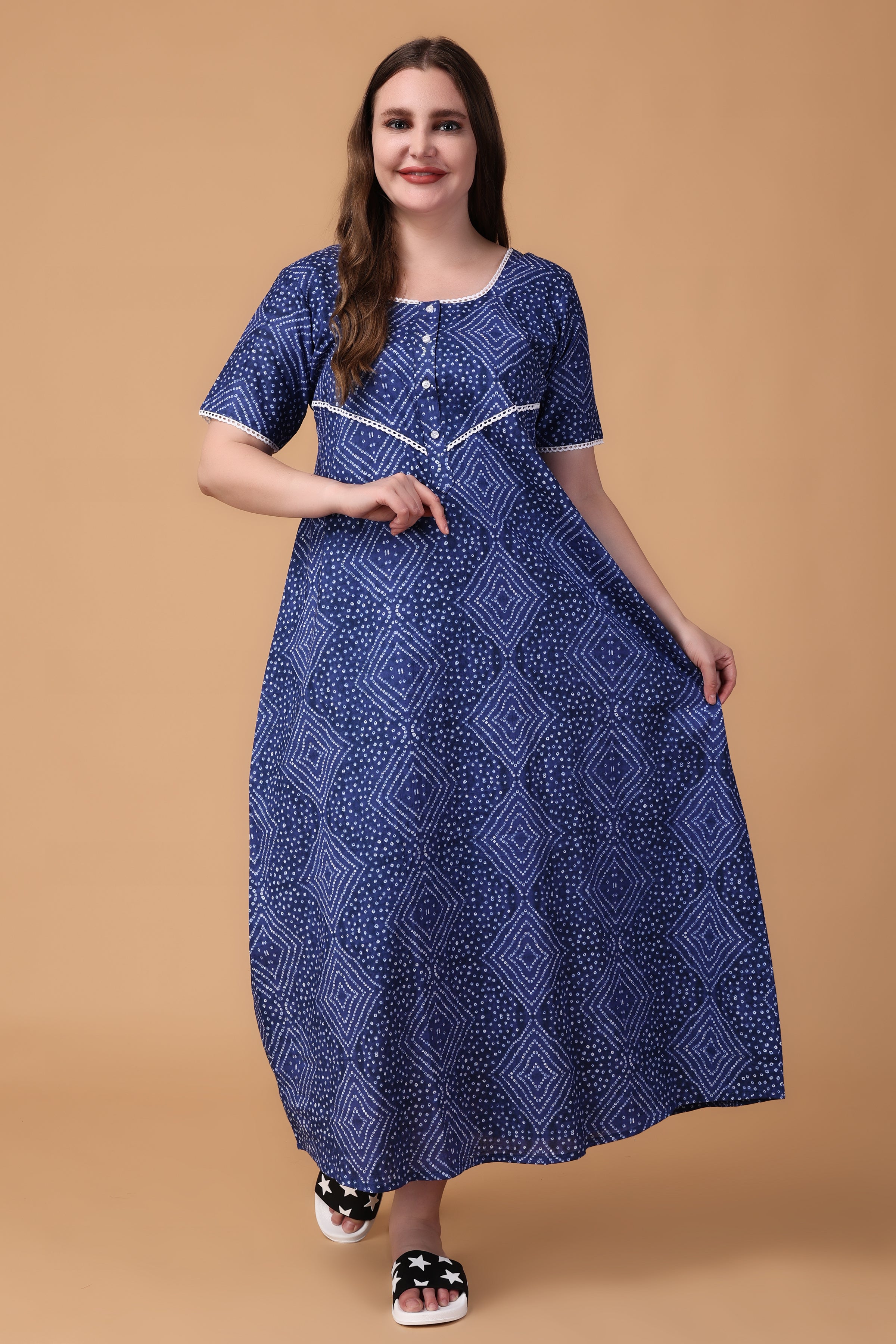 CATALOG CLASSICS Womens Nightgown Henley Night Shirt 100% Cotton Night Gown,  Blue/Polka Dot, Missy (8-18), 46